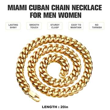AILPIWE Cuban Link Chain Necklace for Men, 18K Gold Plated Chain for Men Women, Diamond-Cut Miami Cuban Link Chain Necklace | 316L Stainless Steel, 9mm Width 20 Inches
