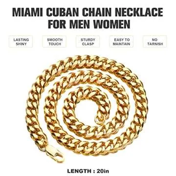 AILPIWE Cuban Link Chain Necklace for Men, 18K Gold Plated Chain for Men Women, Diamond-Cut Miami Cuban Link Chain Necklace | 316L Stainless Steel, 9mm Width 20 Inches
