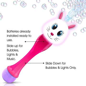 ArtCreativity Easter Bunny Bubble Wand, Easter Basket Stuffers for Toddler, 14" Light Up Automatic Bubble Maker with LED & Music, Easter Bubbles for Kids, Easter Toys for Toddlers 1-3