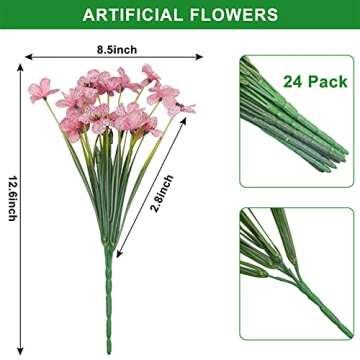 Aufind 30 Bundles Artificial Flowers, Outdoor Indoor UV Resistant Fake Flowers No Fade Faux Plastic Greenery Shrubs Garden Porch Window Box Decorating