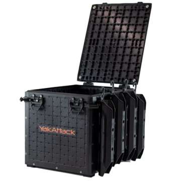 YakAttack BlackPak Pro Kayak Fishing Crate - Includes 4 Attachable Fishing Rod Holders, 13" x 16" - Black | Kayak Fishing Accessories