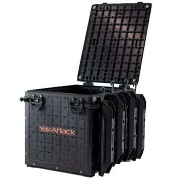 YakAttack BlackPak Pro Kayak Fishing Crate - Includes 4 Attachable Fishing Rod Holders, 13" x 16" - Black | Kayak Fishing Accessories
