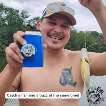 Chill-N-Reel Fishing Can Cooler (from Shark Tank) | Fishing Gifts for Men & Gifts for Dad Who Wants Nothing | Blue with Spill Guard