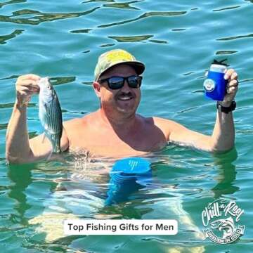 Chill-N-Reel Fishing Can Cooler (from Shark Tank) | Fishing Gifts for Men & Gifts for Dad Who Wants Nothing | Blue with Spill Guard