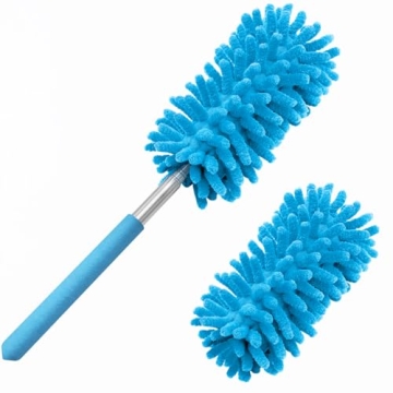 Tukuos Microfiber Duster with Extendable Pole and 2 Replaceable Heads for Easy Cleaning