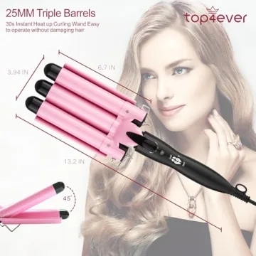 TOP4EVER 3 Barrel Curling Iron for Effortless Hair Waves