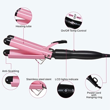 TOP4EVER 3 Barrel Curling Iron for Effortless Hair Waves