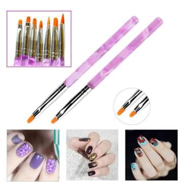 Kalolary 13PCS Uv Gel Nail Brush, Nail Art Tips Builder Brush Poly Extension Gel Brush Nail Painting Brush Nail Art Dust Remover Brushes Powder for Nail Salon Home Use Gift for Women Girl(Purple)
