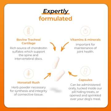 VetriScience Healthy Spine & Disc Easy-Open Capsules, Back & Spinal Support Chondroitin & Taurine Supplement for Dogs, Perfect for Dachshunds, Corgis, Frenchies & More, 180 Count