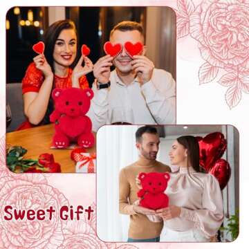 Leokawin Teddy Bear Stuffed Animal,Valentines Stuffed Animal,Cute Valentines Day Plush Teddy Bears with Love Heart,Rose Bear Valentine's Day Decorations,Valentines Gifts for Kids Boyfriend Girlfriend