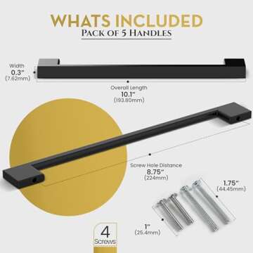 Southern Hills Matte Black Cabinet Pulls 8.75 inch (224mm) Black Handles for Cabinets, Kitchen Cabin...
