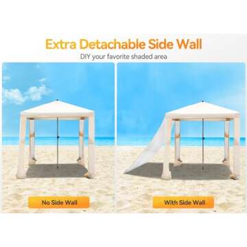Vibemo Beach Cabana, 6.2' x 6' Portable Canopy with Side Wall, 4 Adjustable Height, UPF 50+ UV Prote...