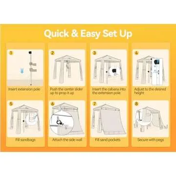 Vibemo Beach Cabana with Side Wall and Adjustable Heights