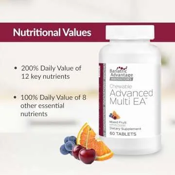 Bariatric Advantage Chewable Advanced Multi EA Without Iron, High Potency Daily Multivitamin for Bariatric Surgery Patients Including Gastric Bypass, Sleeve Gastrectomy, DS - Mixed Fruit, 60 Count