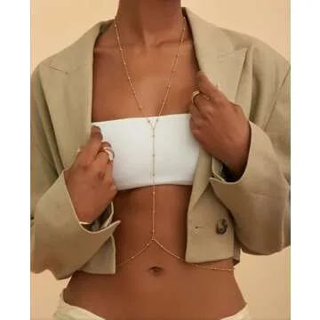 Golden Beads Necklace Body Chain Belly Waist Chains,Gold Beach Waist Belly Body Chains for Women Sex...