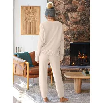 LILLUSORY Womens 2 Two Piece Lounge Sets Sweater Matching Loungewear 2025 Fall Winter Fashion Trendy Cozy Comfy Knit Cardigan Pant Wear Clothing Airport Outfits Travel Clothes Apricot L