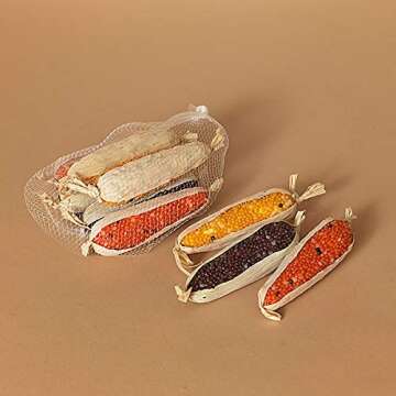 TenWaterloo Set of 9 Glass Beaded Decorative Indian Corn - 5 Inches High Each - Tied Corn Husks in Gold, Purple and Orange Hues