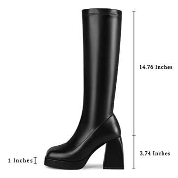 DOBOYG Knee High Boots Women, Platform Boots Chunky Block Heel Stretchy Square Toe Tall Boots Patent...