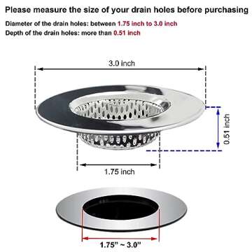 Seatery 2PCS Bathtub Drain Strainers, Shower Drain Hair Catcher, Stainless Steel Drain Cover Basket ...