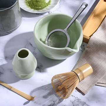 ZENRC Traditional Matcha Bowl and Whisk Rest (Reshaper) - Handmade Modern Ceramic Matcha Green Tea C...