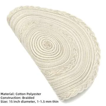 SHACOS Boho Round Placemats Set of 8 Braided Border Round Place Mats 15 inch Washable Dining Table Mats for Home Wedding Holiday Party (Ivory Bordered, 8)