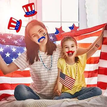 Adurself 72 Pieces Fourth/4th of July Party Accessories Patriotic Party Favor Supplies, Include 6 Head Boppers, 6 Bead Necklaces, 36 Temporary Tattoo, 12 Mustache for Independence Day Party Props Deco