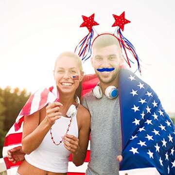 Adurself 72 Pieces Fourth/4th of July Party Accessories Patriotic Party Favor Supplies, Include 6 Head Boppers, 6 Bead Necklaces, 36 Temporary Tattoo, 12 Mustache for Independence Day Party Props Deco