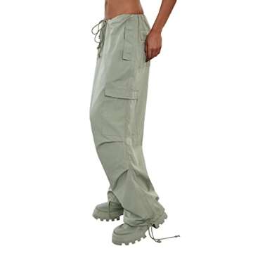 KMBANGI Women Baggy Cargo Pants Low Rise Wide Leg Sweatpants Casual Multi Pockets Loose Parachute Pants Jogger Trousers(Bean Green,S)
