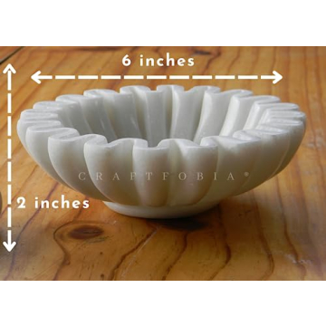 CRAFTFOBIA HandCrafted Marble Bowl/Antique Scallop Bowl/Fruit Bowl/Vintage Ring Dish/Decorative Ruffle Flower Bowl/HouseWarming Wedding Gift/Urli (6)