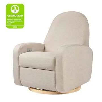 Babyletto Nami Electronic Power Recliner and Swivel Glider w/USB Port in Performance Beach Eco-Weave with Light Wood Base, Water Repellent & Stain Resistant, Greenguard Gold & CertiPUR-US Certified