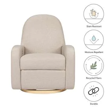 Babyletto Nami Electronic Power Recliner and Swivel Glider w/USB Port in Performance Beach Eco-Weave with Light Wood Base, Water Repellent & Stain Resistant, Greenguard Gold & CertiPUR-US Certified