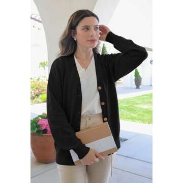 Arach&Cloz 2025 Women Lightweight Cardigans Sweaters Business Casual Outfits Cashmere Button Down Summer Winter Fashion Trendy Clothes Spring Clothing Top Black