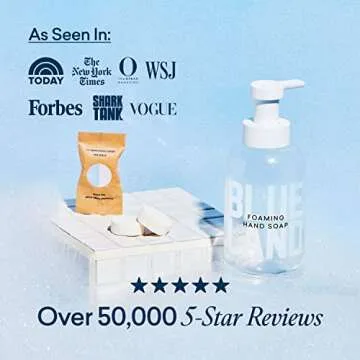 BLUELAND Hand Soap Starter Set - 1 Refillable Glass Foaming Hand Soap Dispenser + 4 Tablets Refills | Iris Agave Scent | Eco Friendly Hand Soap | Makes 4 x 9 Fl oz bottles (36 Fl oz total)