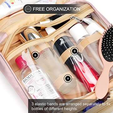 Travel Hanging Toiletry Bag for Women, with Jewelry Organizer Compartment, Medium Waterproof Hanging Makeup Accessories, Cosmetic Essentials, Toiletries Dopp Kit Set with Trolley Belt, Baby Pink