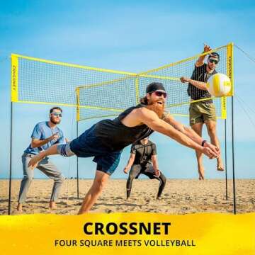 CROSSNET 4-Way Volleyball Net with Carrying Backpack & Ball - 4 Square Volleyball Game Set for Adult...
