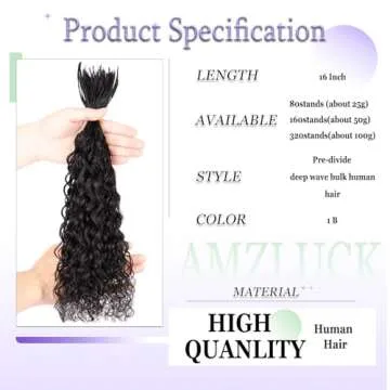 Pre-Divided Human Braiding Hair for Boho Braids Water Deep Wave Human Hair Bulk for Braiding Curly Human Hair for Boho Locs Boho Crochet Braids Human Hair Extensions (1B, 16"-160Strands)