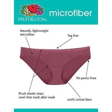 Fruit of the Loom womens Microfiber Panties (Regular & Plus Size) underwear, Brief - 6 Pack Assorted, 8 US