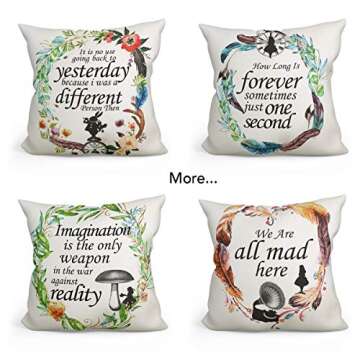 Ihopes Alice in Wonderland Inspirational Quotes Pillow Covers - Vintage Alice in Wonderland Theme Pillow Case Cushion Cover for Sofa Couch Home Room?Decor Gifts for Girls/Kids/Teen(18?x 18?Inch)