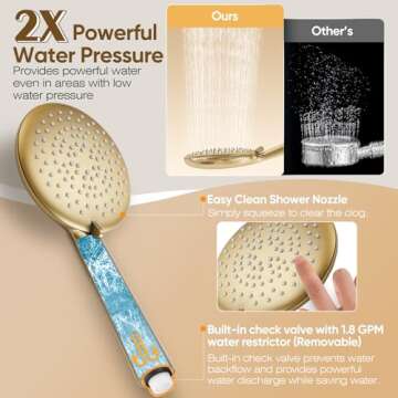 Gabrylly Gold Shower System, Shower Faucet Set with Pressure Balance Shower Valve, 10 Inch Gold Shower Heads with 5-Setting handheld Spray Combo, High Pressure Shower Fixtures, Brushed Gold