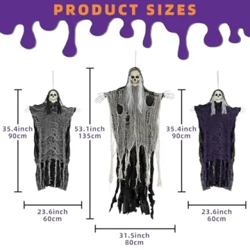 Kendane Halloween Decorations Outdoor and Indoor,3PCS Scary Hanging Ghosts,Halloween Grim Reaper Ske...
