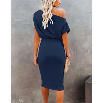 Ezbelle Women's Off Shoulder Bodycon Midi Dress - Navy Blue