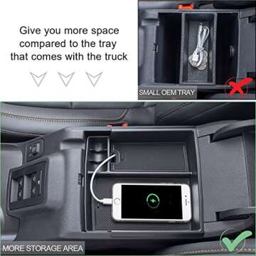 TOPINSTALL New Center Console Tray Compatible with 2021-2025 Ford Bronco Accessories, Full Size Bronco Armrest Storage Box Organizer ABS Plastic Black Insert (2/4 Door) (Not for Bronco Sport)