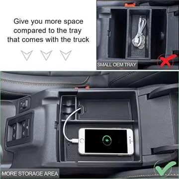 TOPINSTALL New Center Console Tray Compatible with 2021-2025 Ford Bronco Accessories, Full Size Bronco Armrest Storage Box Organizer ABS Plastic Black Insert (2/4 Door) (Not for Bronco Sport)