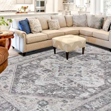 Mcadore Vintage Area Rug, 8x10 Washable Rugs for Living Room Bedroom Indoor Throw Rug, Distressed Bo...