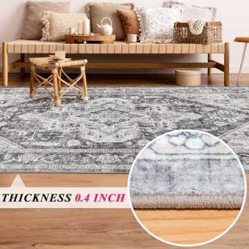 Mcadore Vintage Area Rug, 8x10 Washable Rugs for Living Room Bedroom Indoor Throw Rug, Distressed Boho Country Accent, Thin Low-Pile Floor Carpet for Kids Pet (Multi/Brown)