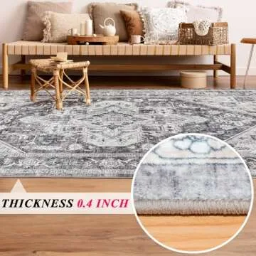 Mcadore Vintage Area Rug, 8x10 Washable Rugs for Living Room Bedroom Indoor Throw Rug, Distressed Boho Country Accent, Thin Low-Pile Floor Carpet for Kids Pet (Multi/Brown)