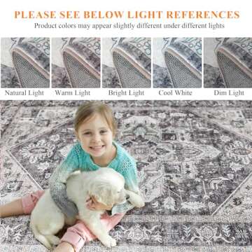 Mcadore Vintage Area Rug, 8x10 Washable Rugs for Living Room Bedroom Indoor Throw Rug, Distressed Boho Country Accent, Thin Low-Pile Floor Carpet for Kids Pet (Multi/Brown)