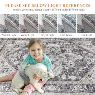 Mcadore Vintage Area Rug, 8x10 Washable Rugs for Living Room Bedroom Indoor Throw Rug, Distressed Boho Country Accent, Thin Low-Pile Floor Carpet for Kids Pet (Multi/Brown)