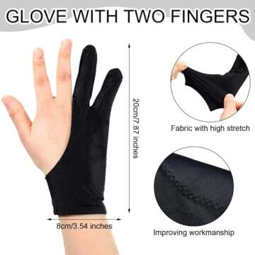 Silipull 12 Pcs Artist Digital Drawing Glove with Two Fingers Tablet Artist's Drawing Glove for Styl...