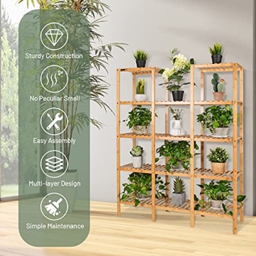 COSTWAY 5-Tier Bamboo Plant Stand for Indoor and Outdoor Use